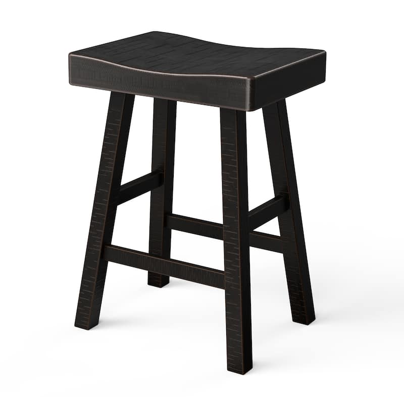 24" Farmhouse Black Solid Wood Backless Set of 2 Saddle Stool