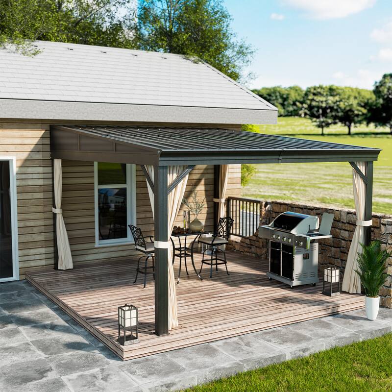 Wall-Mounted Hardtop Gazebo with Aluminum Frame - 10ft x 12ft