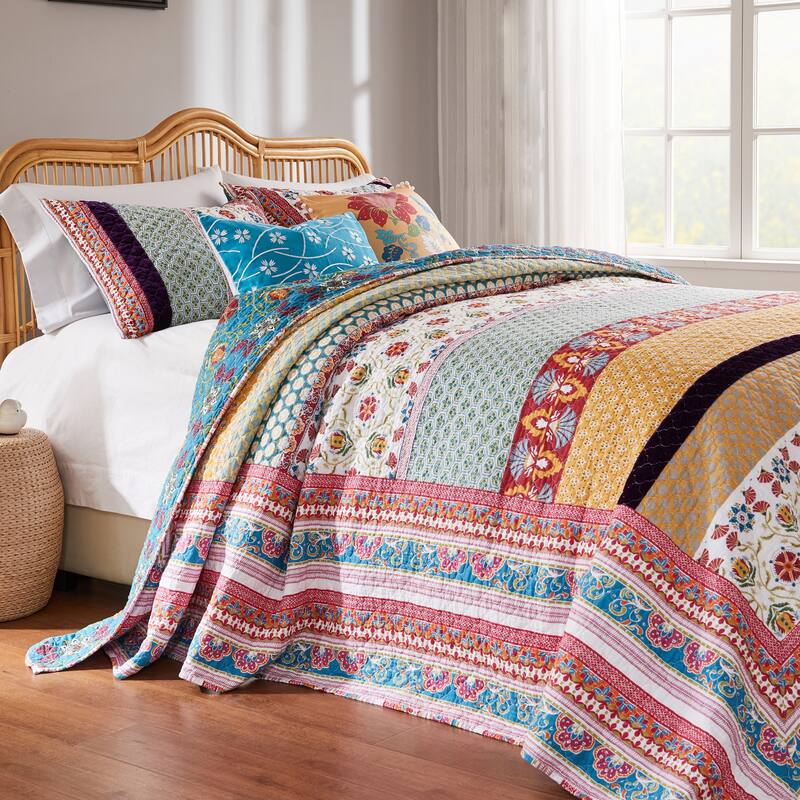 Greenland Home Fashions Thalia Velvet-Embellished Cotton Bedspread Set - Tango - King