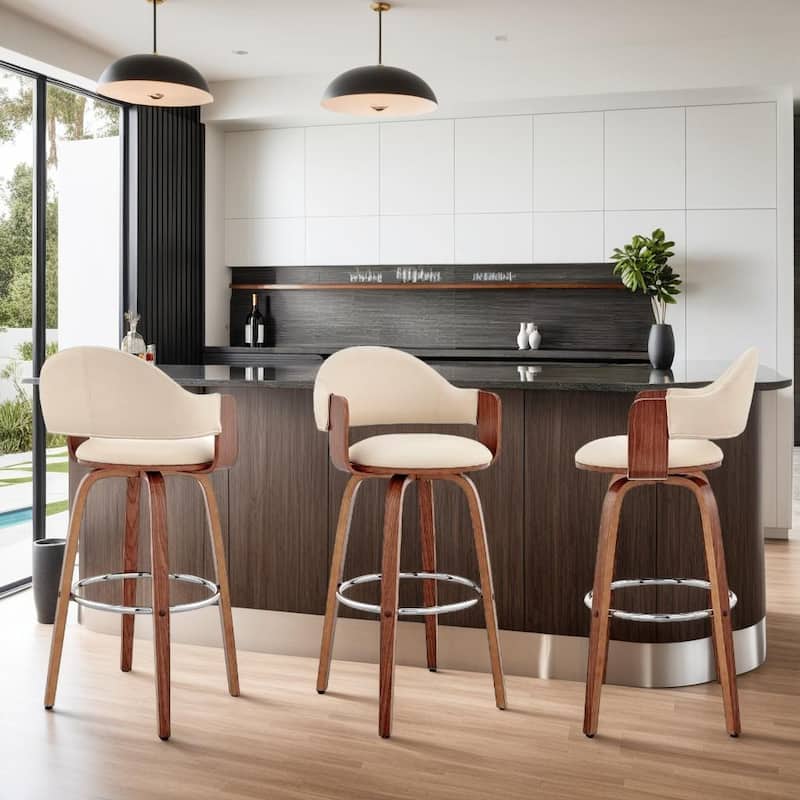 Daxton Mid-Century Swivel Bar Stool, Upholstered Counter Chair with Bentwood Legs