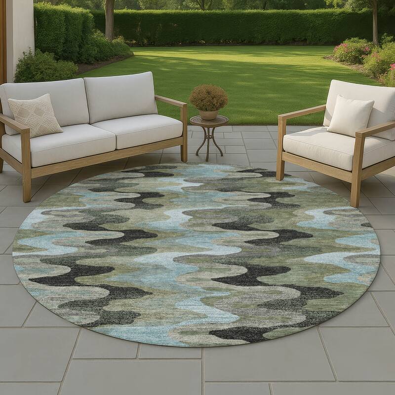 Machine Washable Indoor/ Outdoor Modern Mason Chantille Rug - Basil - 8' x 8'