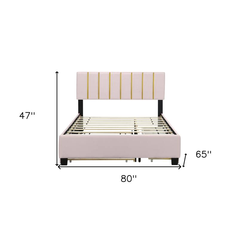 HomeRoots Pink Tufted Velvet Upholstered Queen Bed Frame With Trundle And Drawers
