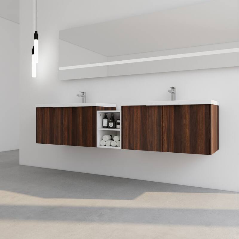 60 Inch Bathroom Vanity with Soft Close Doors, Resin Sink, Ample Storage and Matching Small Shelves (KD Packing)