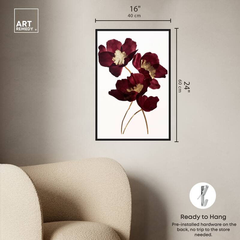 Art Remedy Wine Flowers Framed Floral Fine 1 Piece Canvas Wall Art