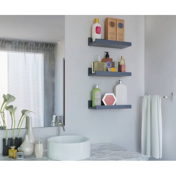 Natural Wood Floating Shelves, Set of 3 Decorative Shelves for Home