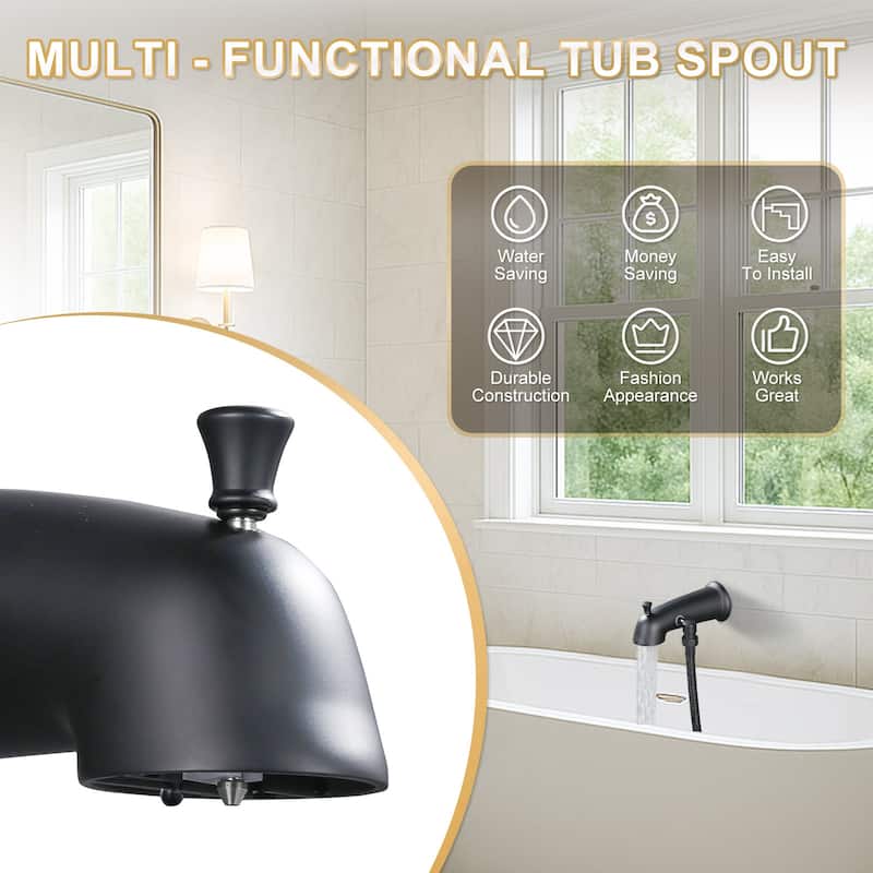 WOWOW Integrated Diverter Bathtub Spout with Showerhead Connection