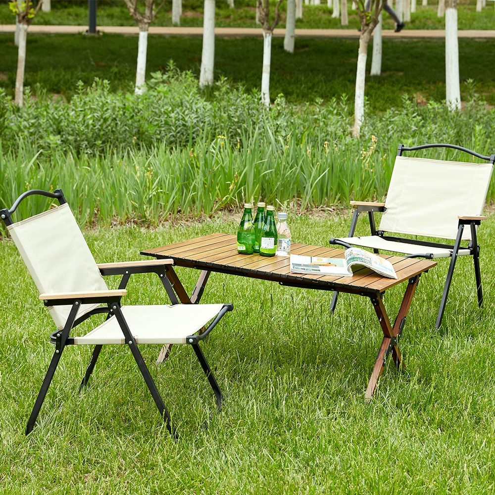 Folding table and chair outlet set for camping