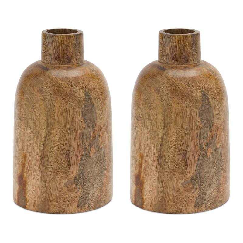 Mango Wood Bottle Vase (Set of 2)