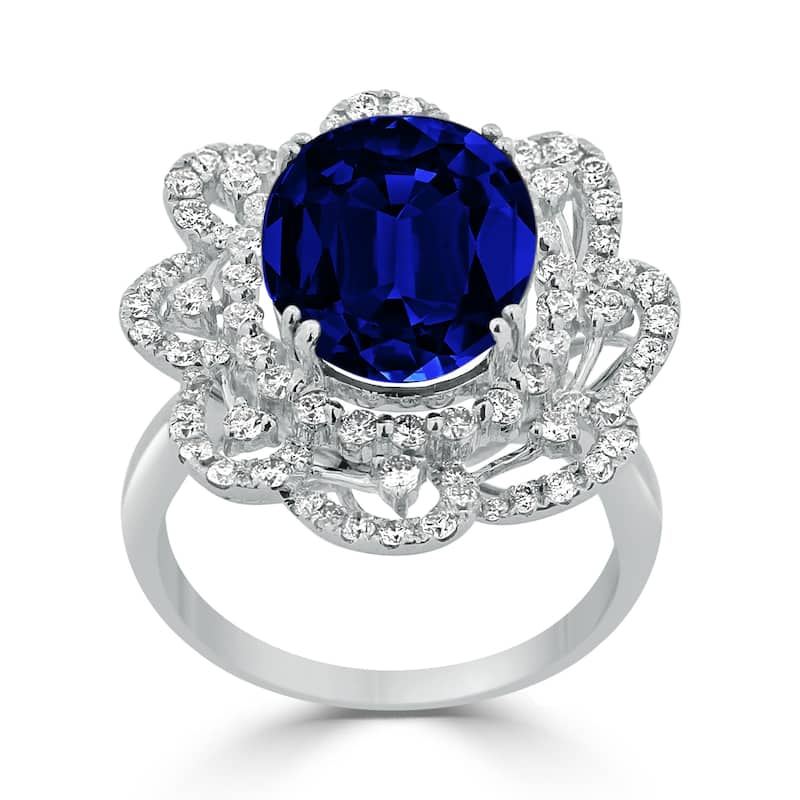 Auriya 18k Gold 10.05ct Oval Sapphire Halo Diamond Engagement Ring 1 1/4ct TDW