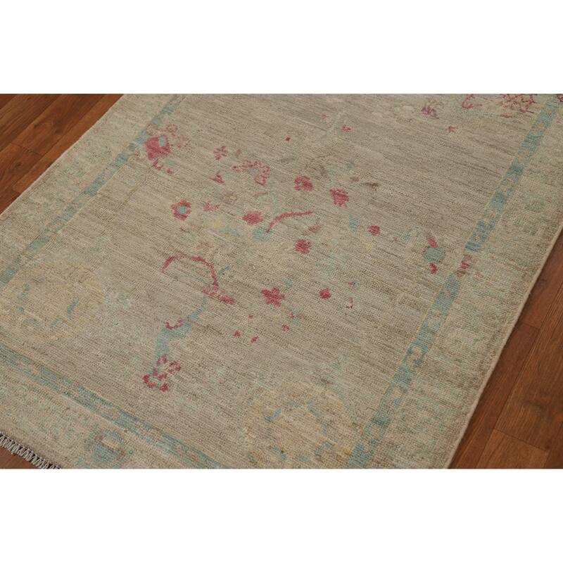Hand Knotted Oriental 100% Wool Carpet Transitional All-Over Beige & Ivories Oushak Runner Rug - 11' 9'' X 3' 0''