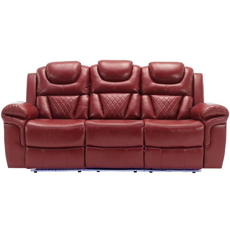 Home Theater Seating Manual Recliner Chair with Center Console and LED Light Strip for Living Room, Black