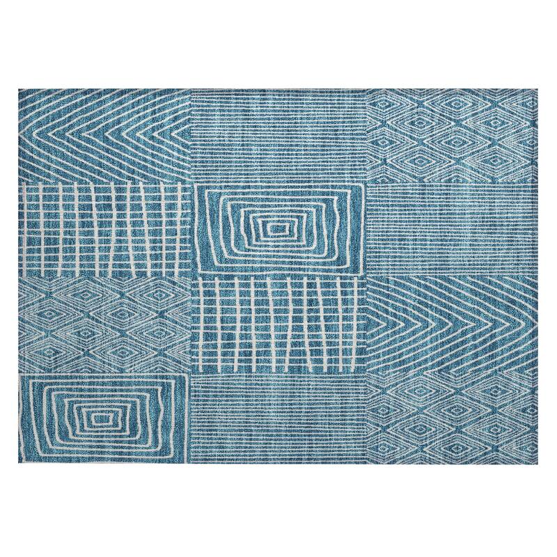 Machine Washable Indoor/ Outdoor Geo Patchwork Chantille Rug