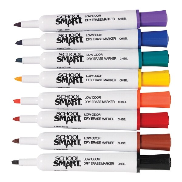 School Smart Dry Erase Markers, Chisel Tip, Assorted Colors, Pack of 8