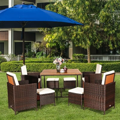 9 Pieces Patio Rattan Dining Cushioned Chairs Set