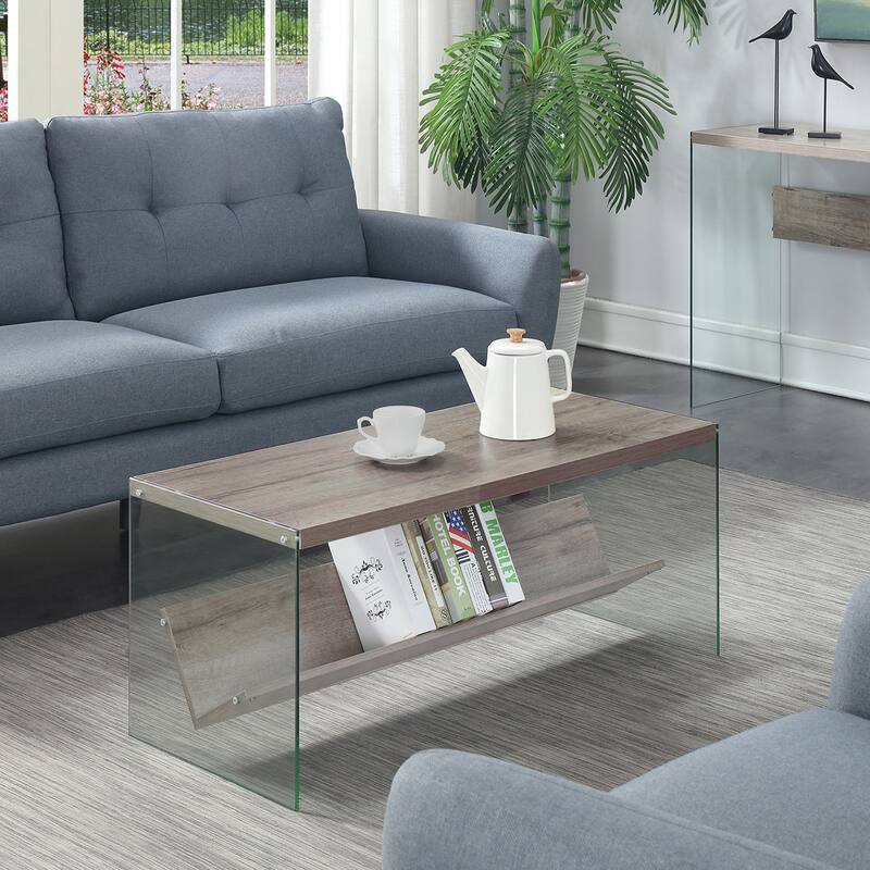 Convenience Concepts SoHo Glass Coffee Table with Shelf - Sandstone/Glass