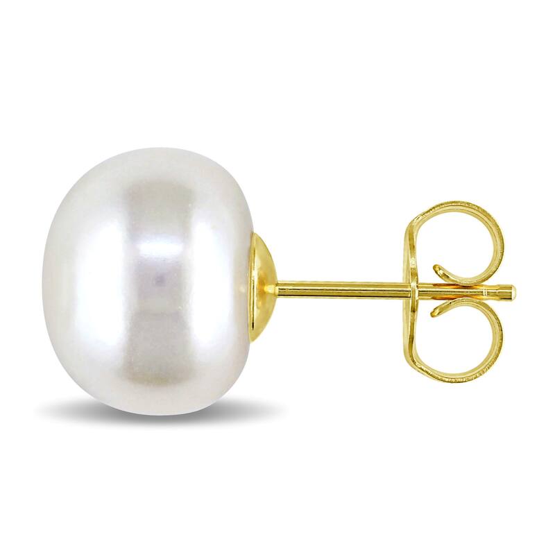 Miadora 10.5-11mm Cultured Freshwater Pearl Halo Stud Earrings in 10k Yellow Gold