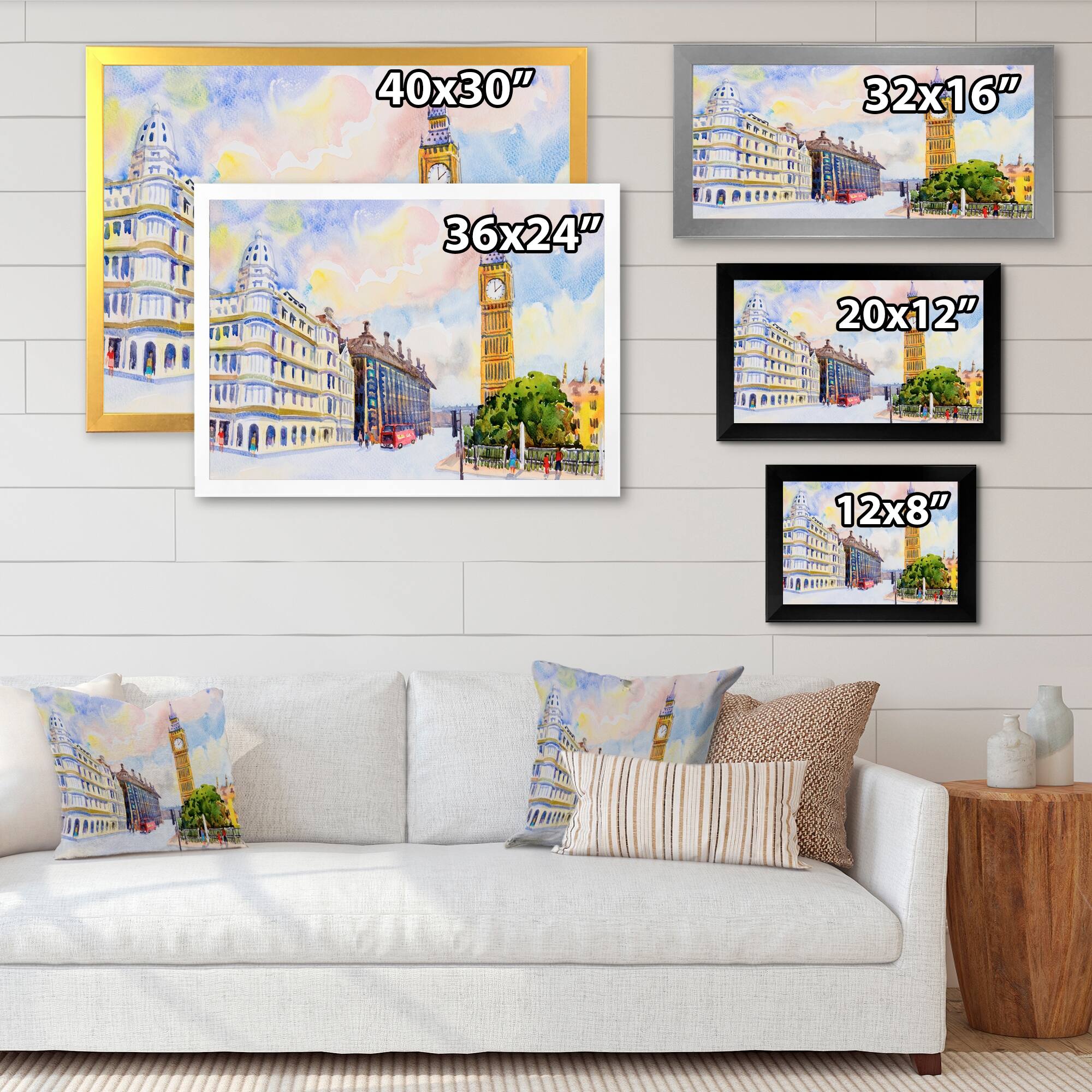 Designart "Big Ben Street View London Painting" French Country Framed