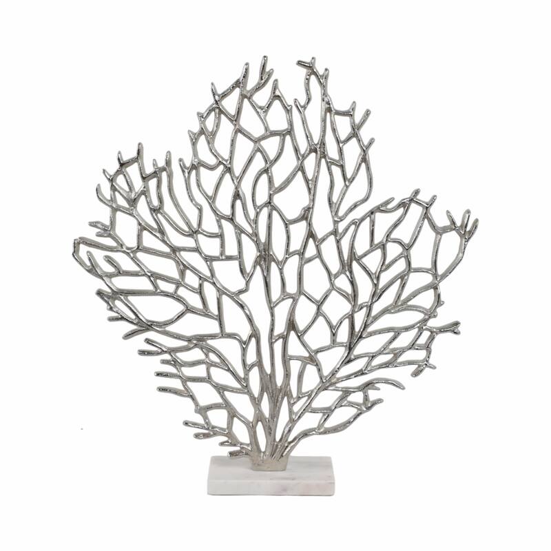 Metal Sculpture Coral-Inspired Design with Marble Base Modern Accent