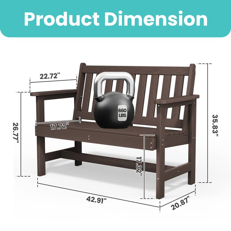 Outdoor 2-Person Garden Bench 42.92-in W x 35.83-in H