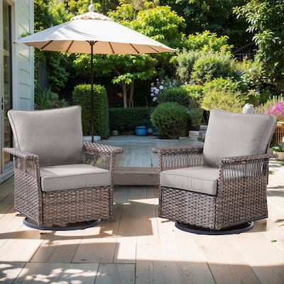 Outdoor Wicker Swivel Chair with Deep Seating - Brown