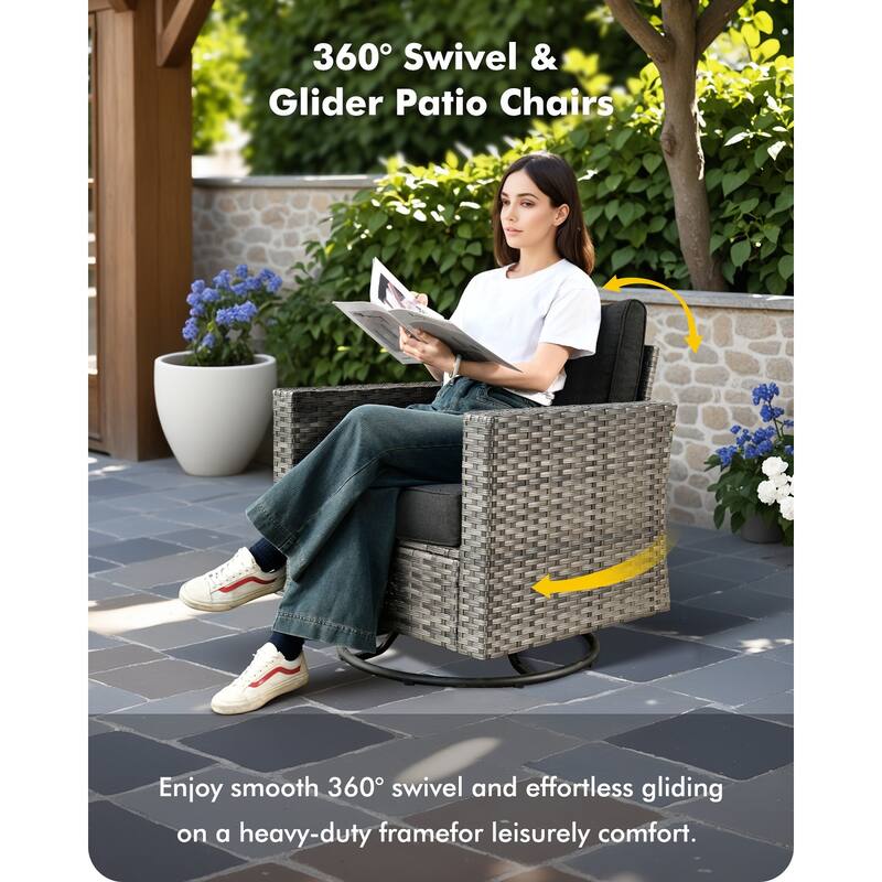 OVIOS 8 Pieces Outdoor Swivel Chair Set with Solar-Powered Table