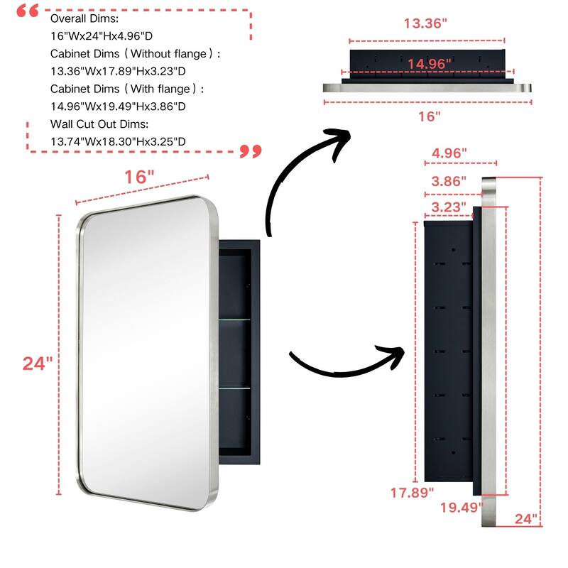 TEHOME WH Recessed Framed Medicine Cabinet with Mirror and Adjustable Shelves
