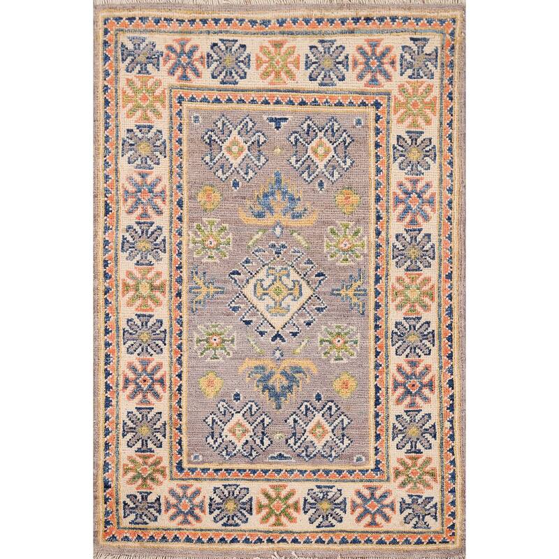Geometric Kazak Accent Rug Handmade Oriental Wool Carpet - 2'1" x 2'10"