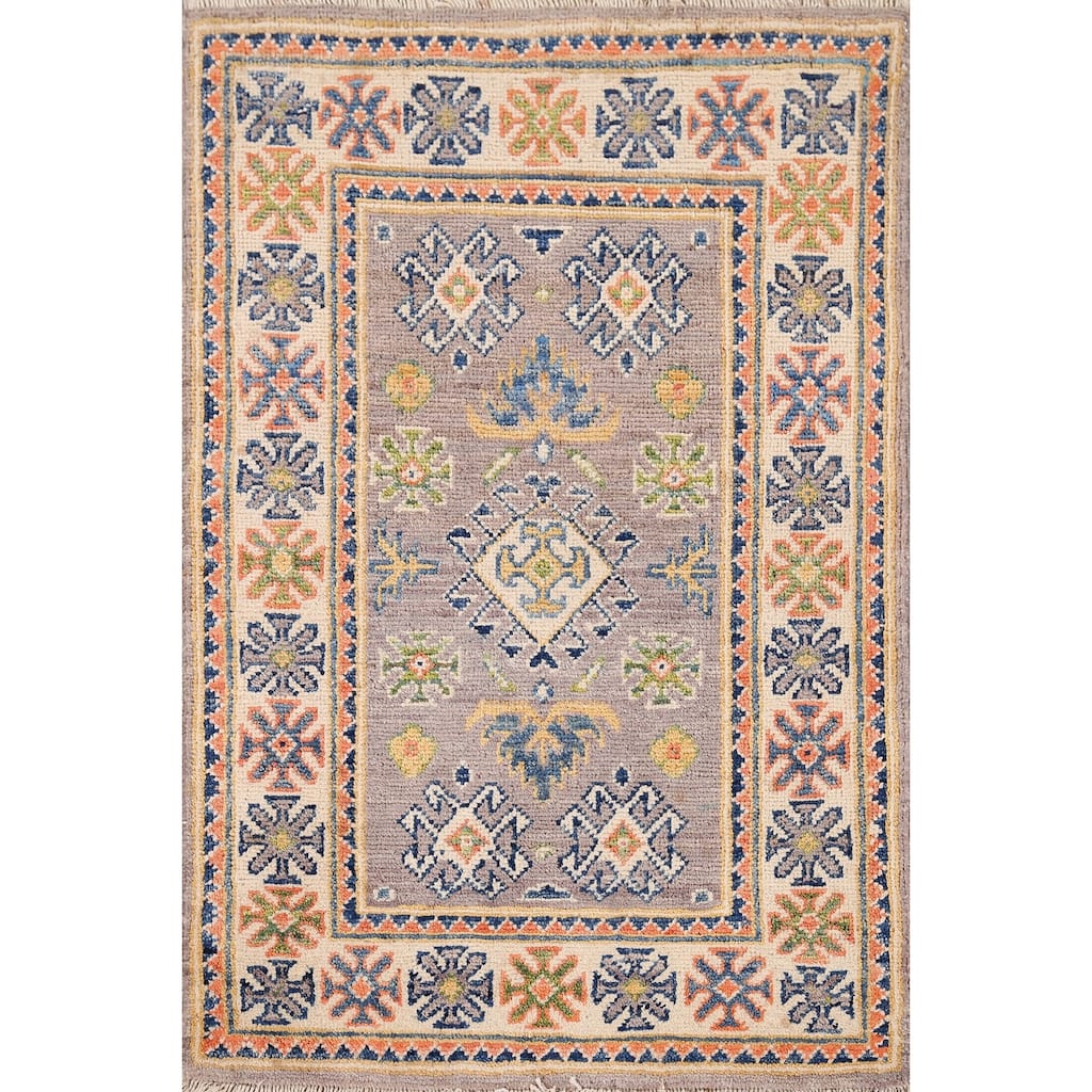 Geometric Kazak Accent Rug Handmade Oriental Wool Carpet - 2'1" x 2'10"