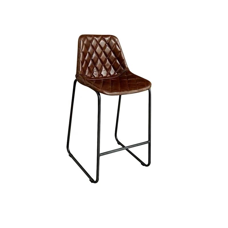 HomeRoots 27" Brown and Black Leather and Iron Counter Height Bar Chair