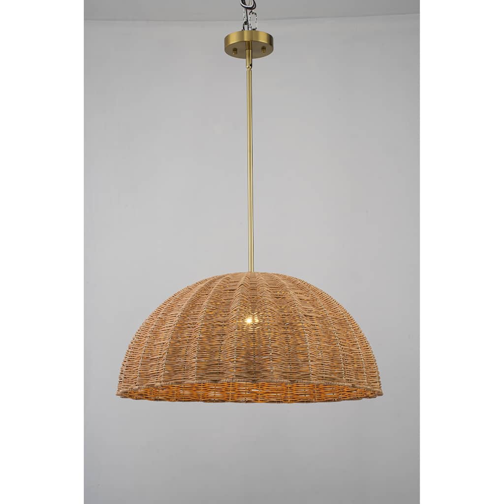 Farmhouse 1-Light Dome Pendant Light with Rattan Shades
