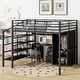 preview thumbnail 1 of 7, Full Size Metal Loft Bed with Table Set and Wardrobe Black