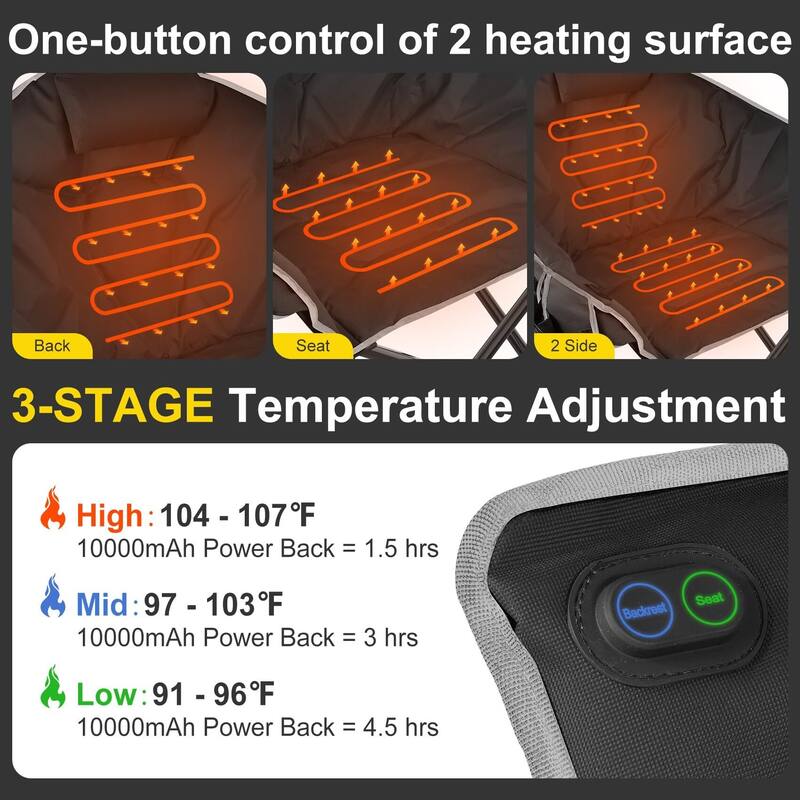 Heated Camping Chair Oversized, Padded Heated Chair Outdoor Sports, 3 Heating Levels Adjustable Camping Chairs for Adults