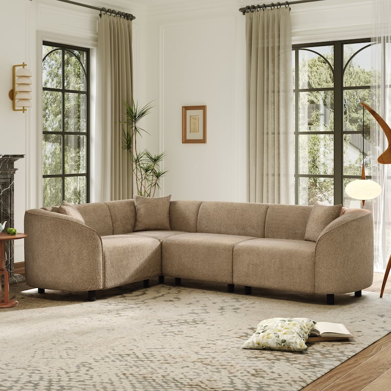 Christopher Knight Home - Marcellus L-Shaped Boucle Curved 4-Seater Sectional Sofa - Camel