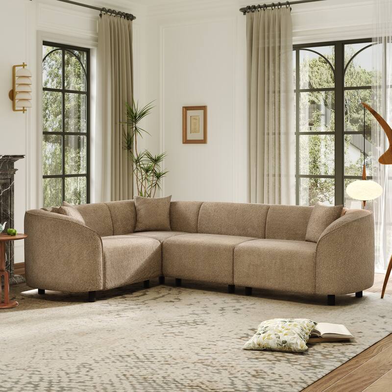 Modern Sectional Sofa for Living Room, 104" Luxury L-Shaped Boucle 4-Seater Couch with Pillows Fabric Upholstered Armrest Sofa - Camel