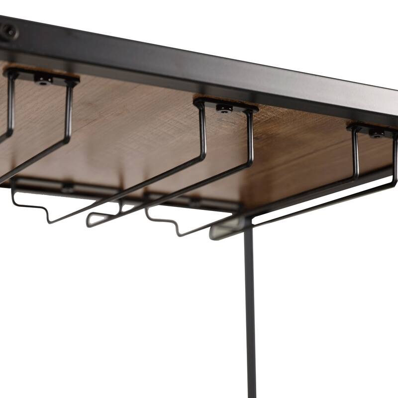 Metal Frame Bar Table with Bottle and Stemware Storage