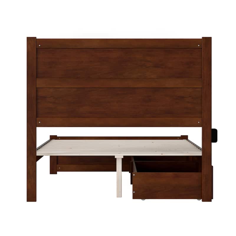 Full Bed with Drawers - Coastal Style Platform Bed Frame, Walnut Finish, Modern Bedroom Furniture