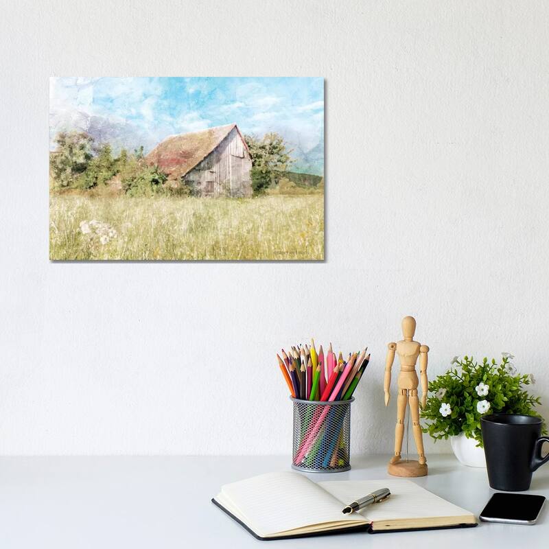 iCanvas "Spring Green Meadow by the Old Barn" by Bluebird Barn Canvas Print - 8x12x0.75