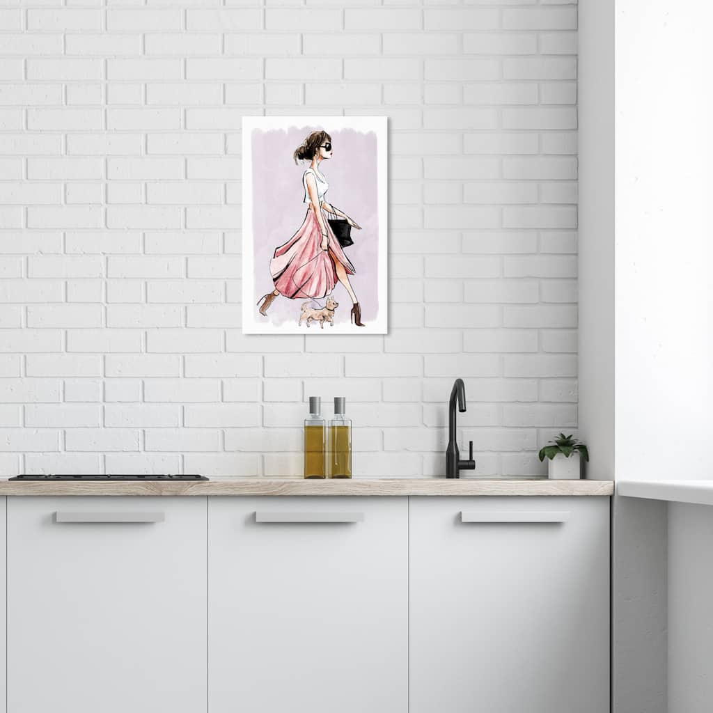 Wynwood Studio Canvas Fashion and Glam Dog Walk Couture Lavander Pink and Modern & Contemporary Wall Art Canvas Print
