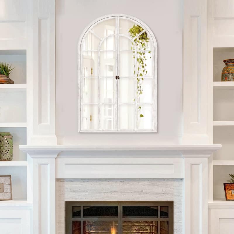Rustic Wood Arched Window Wall Mirror - Distinctive Full Length Vanity Mirror