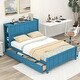 preview thumbnail 1 of 27, Full Size Platform Kids Bed Frame with Storage Shelves, 4-Drawers & Elegant Headboard for Modern Style and Functionality, Blue Blue