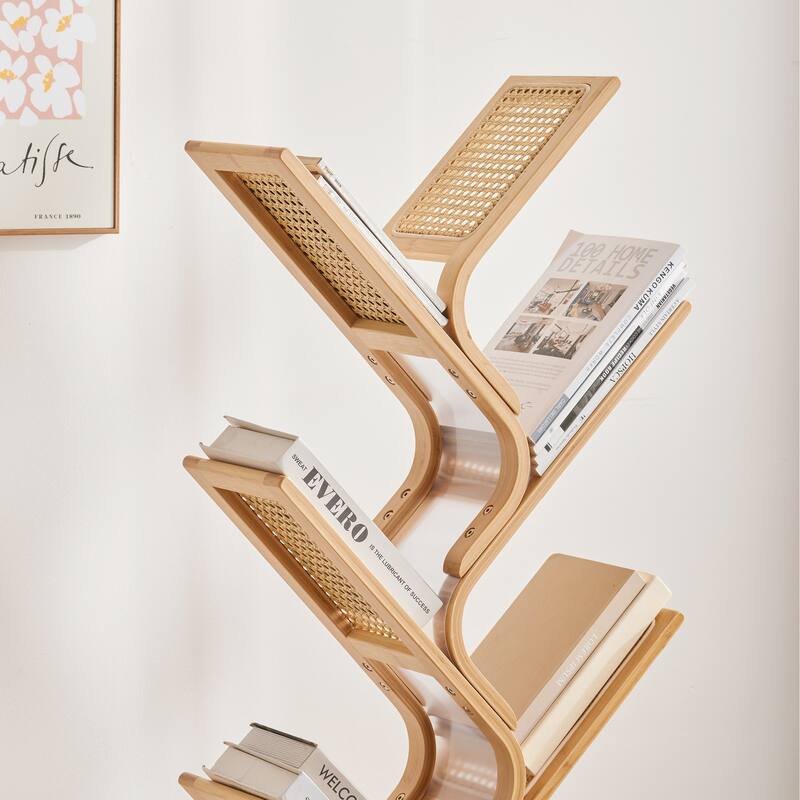 Rattan Tree Bookshelf 6-Tier Freestanding Bookcase for Living Room