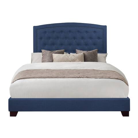 Contemporary Upholstered Platform Bed Frame with Nailhead Trim