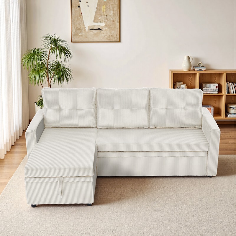 Modern Pull Out Sectional Sofa Bed Couch with Storage Chaise for Living Room