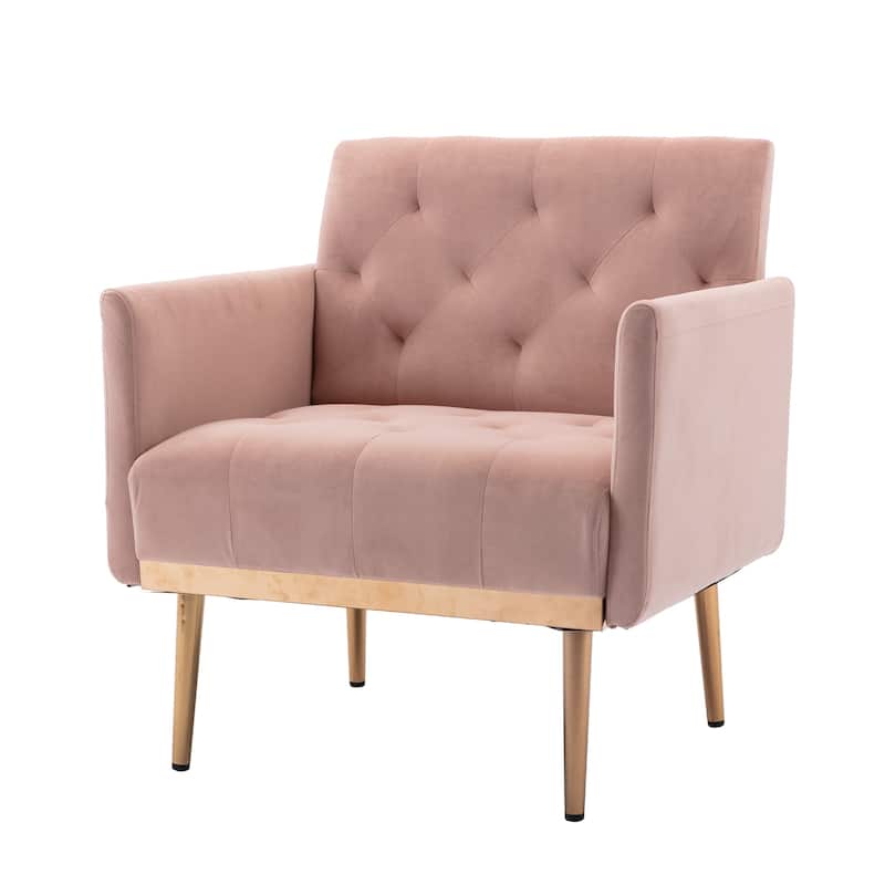 Velvet Upholstered Tufted Accent Chair With Golden feet