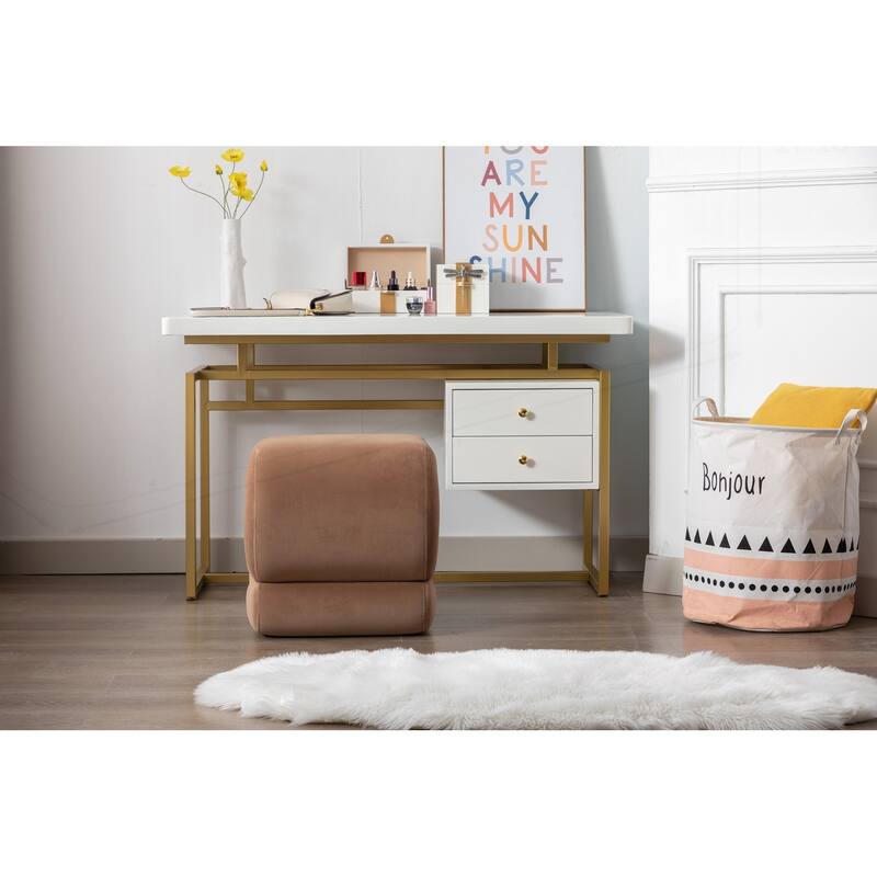 S-shape Velvet Fabric Ottoman Makeup Stool
