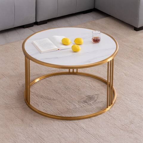 Sintered Stone Round Coffee Table with Golden Stainless Steel Frame