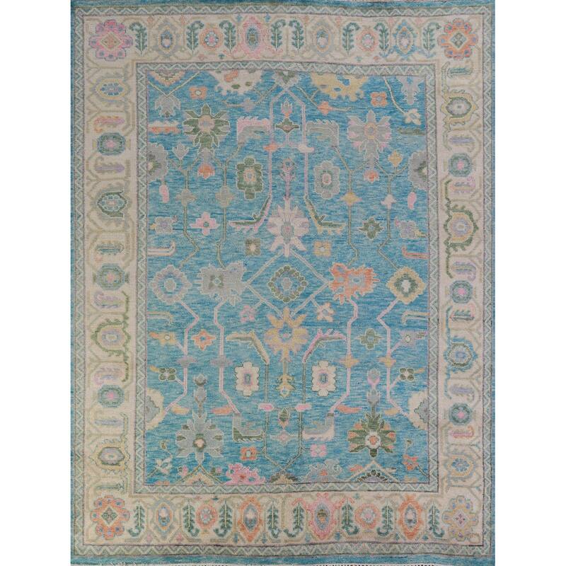 Hand Knotted Oriental 100% Wool Carpet Transitional All-Over Navy Blue & Blues Oushak Area Rug - 9' 8'' X 8' 0''