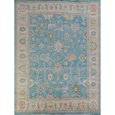 Hand Knotted Oriental 100% Wool Carpet Transitional All-Over Navy Blue & Blues Oushak Area Rug - 9' 8'' X 8' 0''