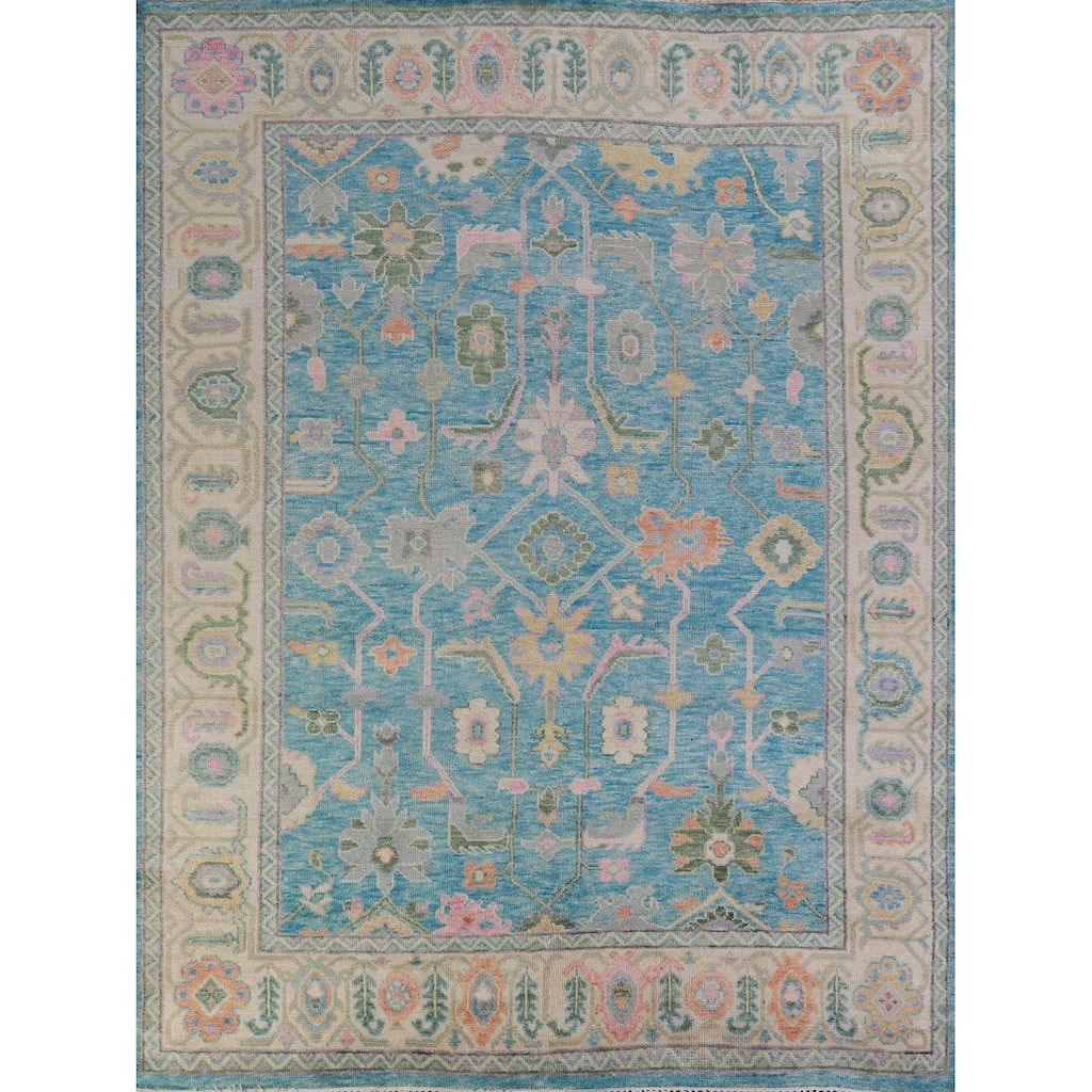 Hand Knotted Oriental 100% Wool Carpet Transitional All-Over Navy Blue & Blues Oushak Area Rug - 9' 8'' X 8' 0''