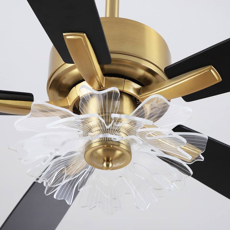 52" Modern Gold Acylic Flower Diammable Ceiling Fan with Light and Remote